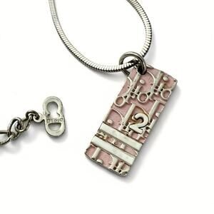 Dior Oblique Silver & Baby Pink Dog Tag Pendant Necklace